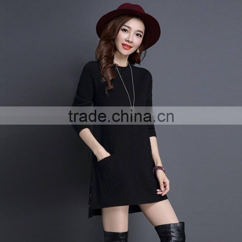 2016 hot sale fashionable pink lady long sleeve patchwork women wool sweater