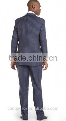 Blue And White Pinstriped Wool Two-Button Suit (SHT1109)