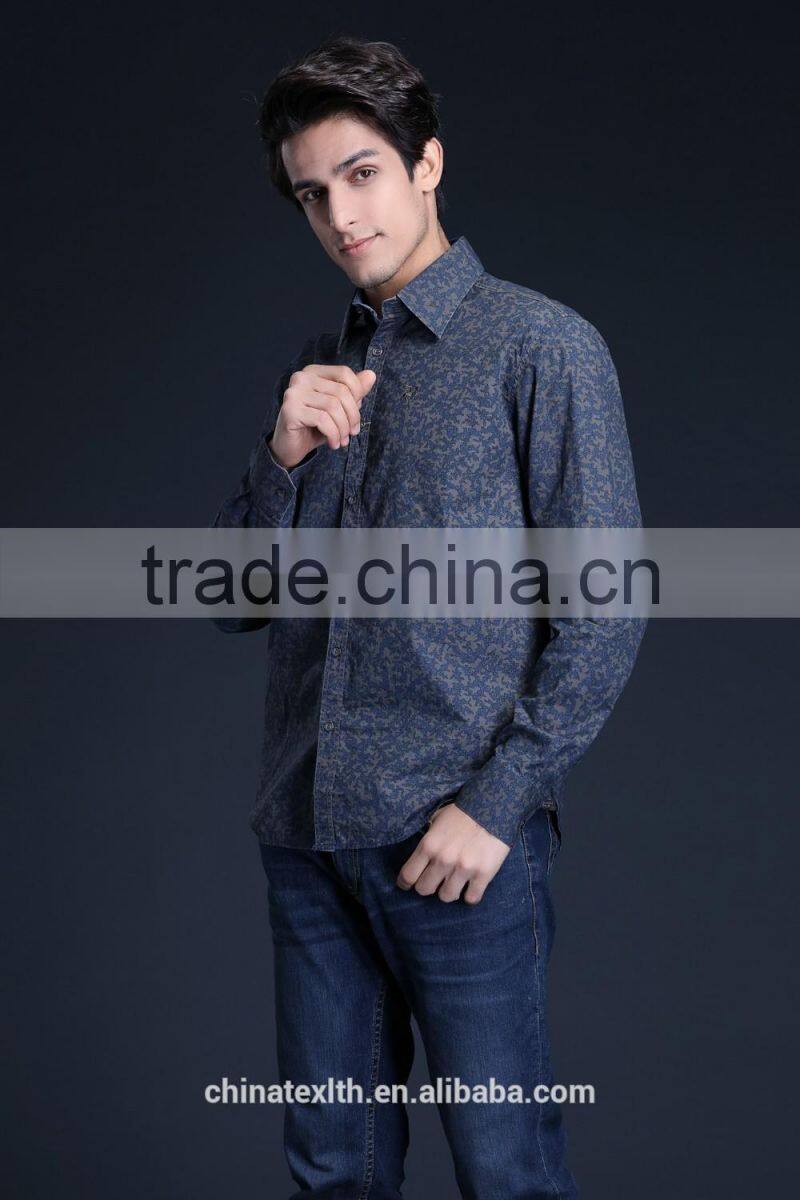 Fashion Long Sleeve Casual Design High Quality 100%Cotton Print Men Shirt