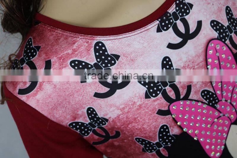 Fashion design Printing And Hot Drilling Milk Silk lady's blouse