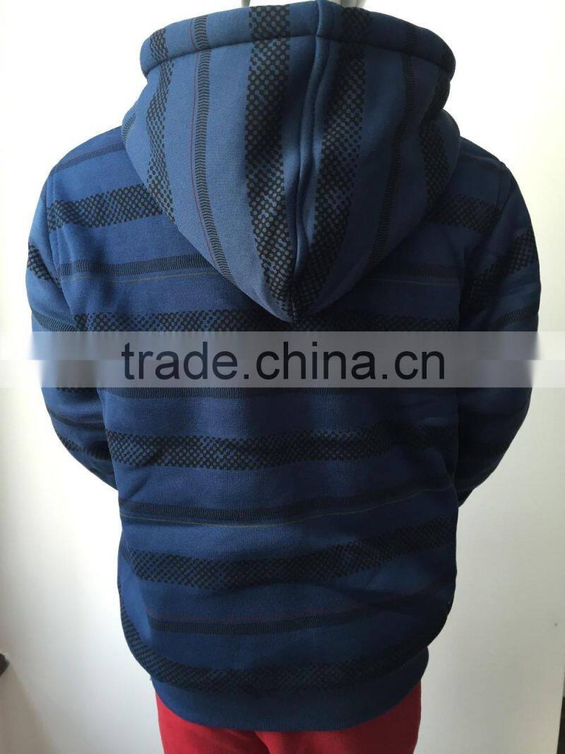 Manufacture Navy blue stripe style boy baseball jacket with hoody