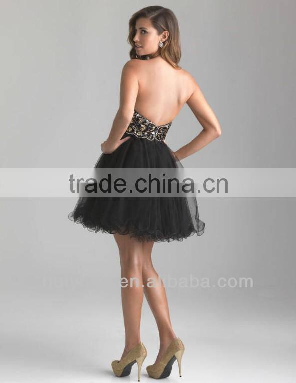 black beading porn evening sleeveless short tulle prom dress
