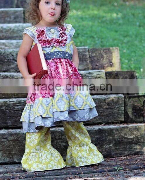 2017 kids boutique clothing sets girl sweet ruffle clothing baby girl cotton dress outfit