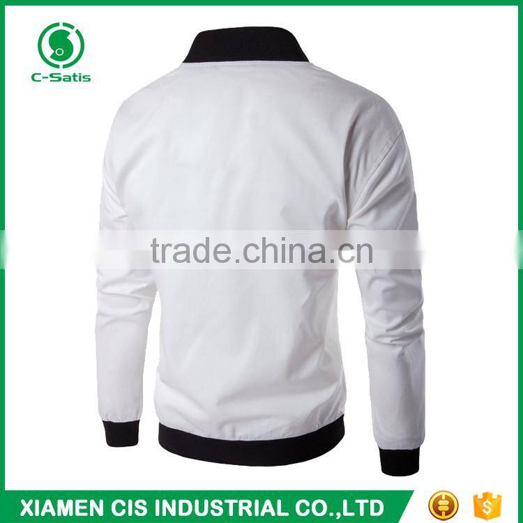 Fashion Style 100% Polyester Light Weight Mens Pure White Plain Bomber Jacket