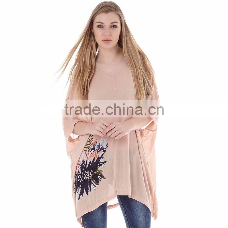 Plus Size Long Shirt Loose Women Top Half Sleeve Plain Blouses With Floral Print In Front Alibaba China
