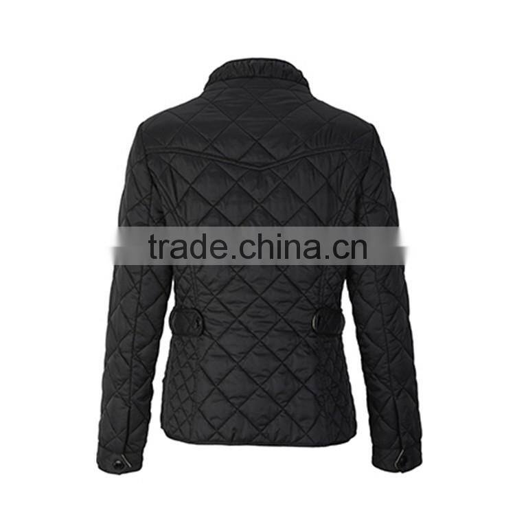 Slim Fit Black Stand Collar Lightweight Warm Short Quilted Padding Jacket For Women