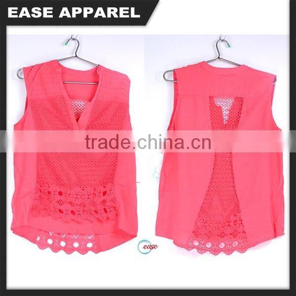 red sexy ladies crochet v neck cutting blouses