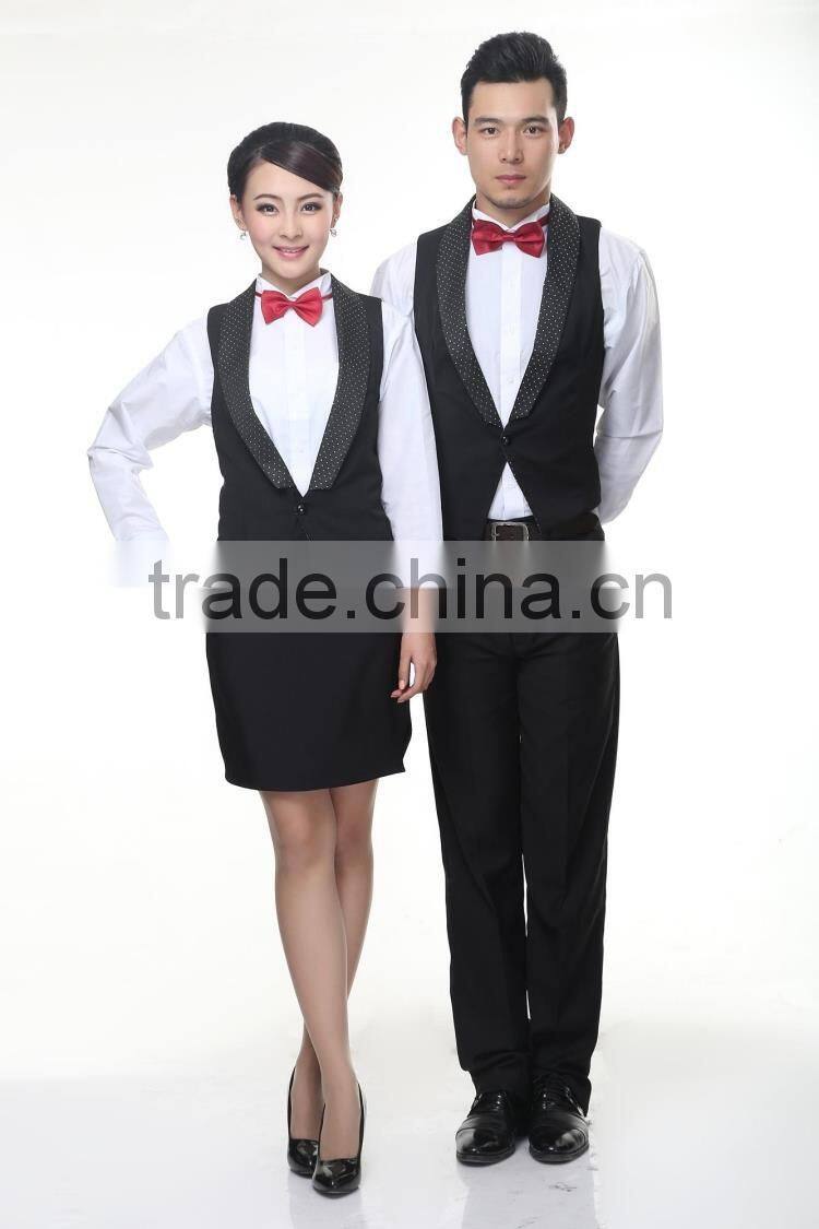 Juqian custom high end slim fit western restaurant waitress tuxedo uniform designs