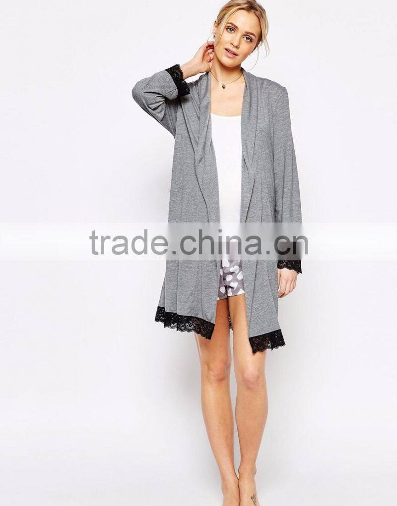 Regular fit long sleeve jersey sleeping robe for women,maternity lace trims robe 2016