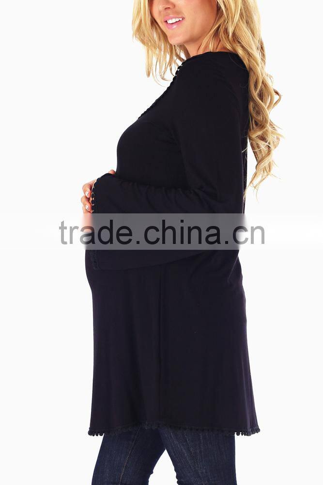 BLACK LEAF MESH NECKLINE MATERNITY TUNIC