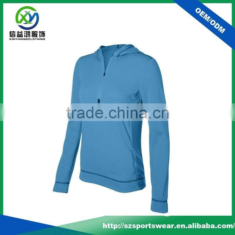 OEM Blank Design Quarter-Zip Smooth Material Quick Dry Lady Hoody Sweatshirt