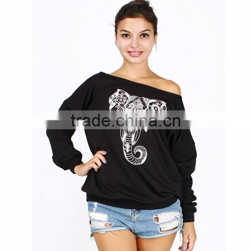 Women Customized Printed Black Off Shoulder Sweatshirt Cheap Price