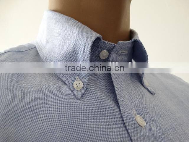 2016 100% washed cotton button up rolled collar long sleeve light blue oxford shirts for men