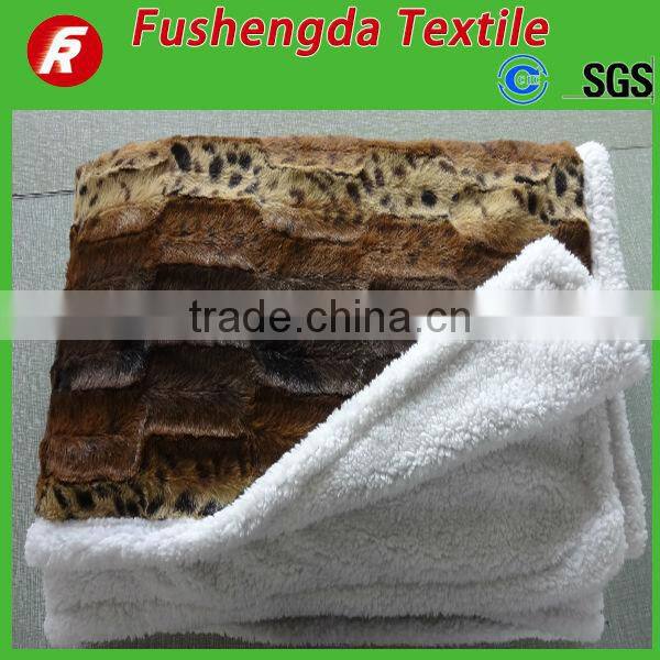 100% polyester pv plush with sherpa for blanket printing bamboo strip brushed design