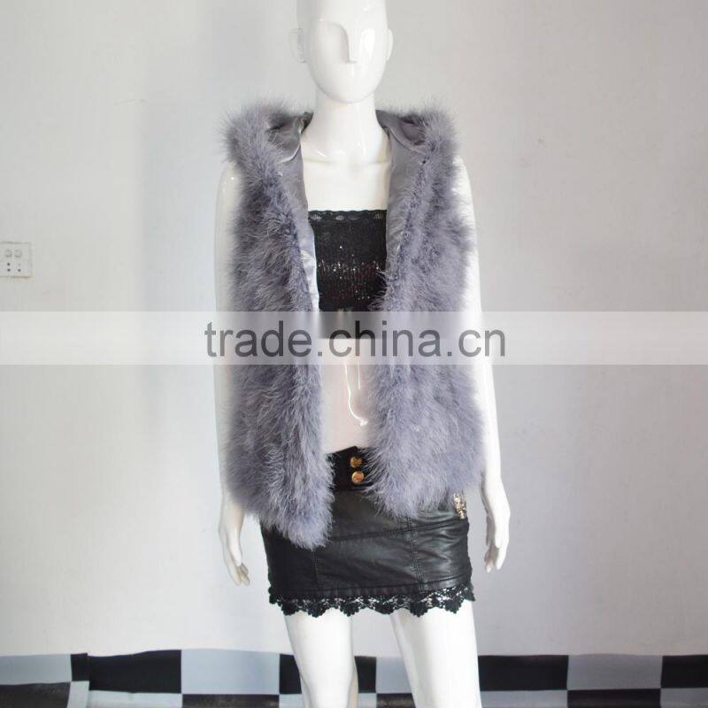 SJ007-01 Top Quality 2017 Fashion Apricot Turkey Feather Vest