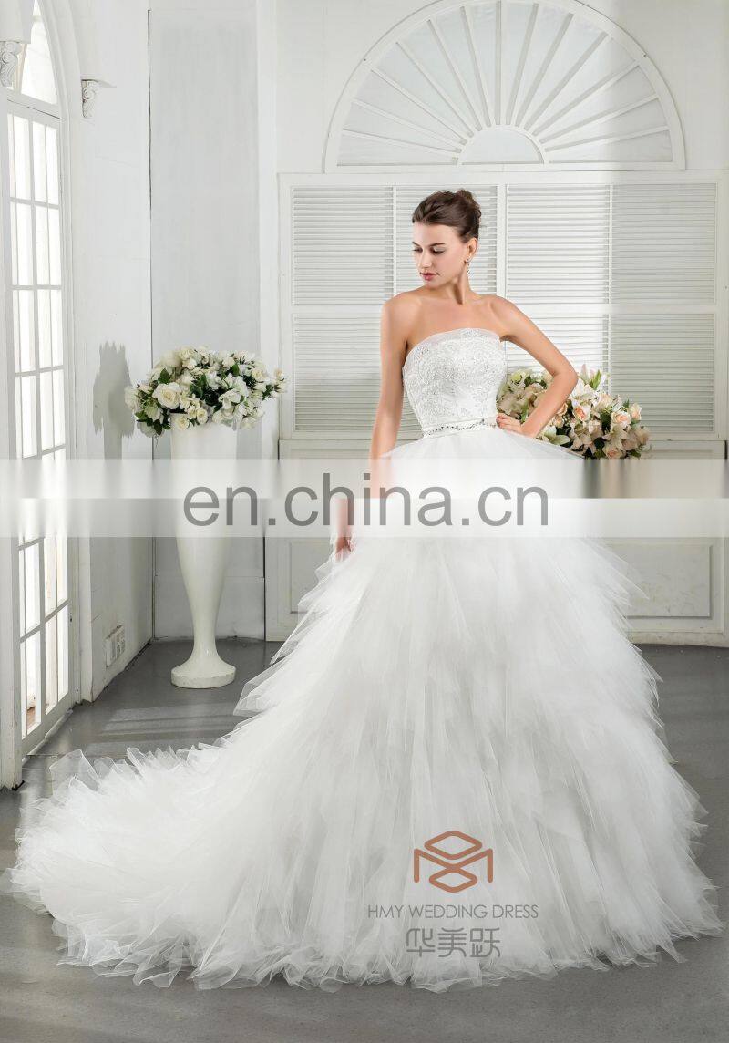 Alibaba China supplier new style lace Handmade Beaded Strapless Fit Wedding Dress