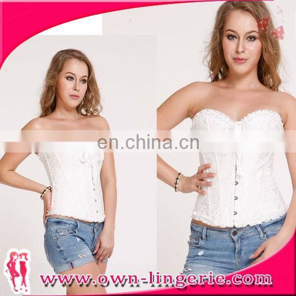 white Latex Lace Waist Training Corset steel boned corset