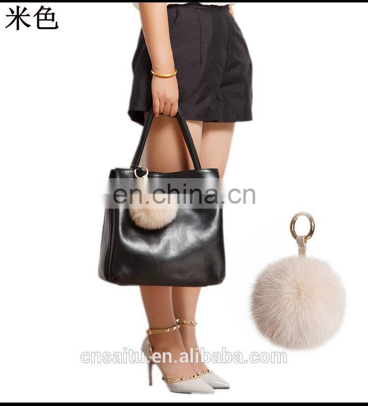 Genuine Fox Fur Keychain In Multicolor Pompom Bag Accessories Fur With Leather