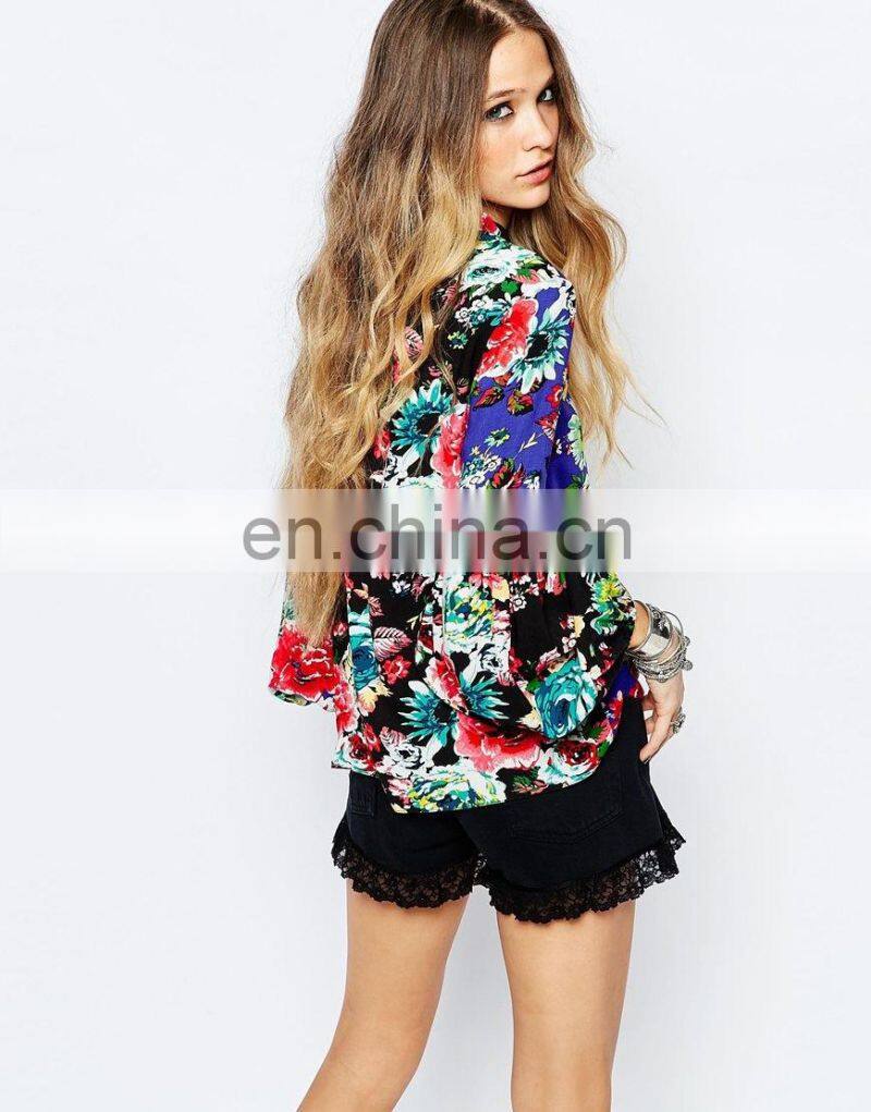 2016 new designs blouses designs long sleeve mosaic blouses print latest fashion blouse design