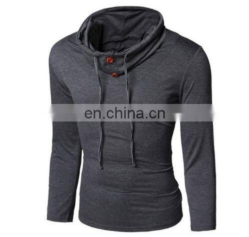 Hot Selling T-Shirt Men Button Front Long Sleeve Round-neck Solid Casual Slim Tops