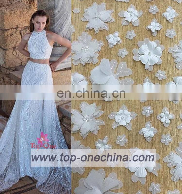 China suppliers flower beaded wedding lace fabric for wedding party