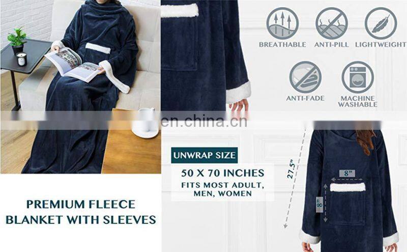 Cheap Super Soft Cozy Premium wearable electric Fleece blanket with long sleeve for Women and Men