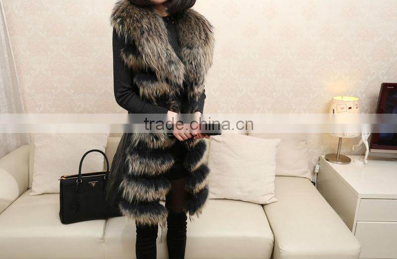 Great Fashionable Lady's Real Raccoon Fur & Rabbit Pelt Leather Clothing