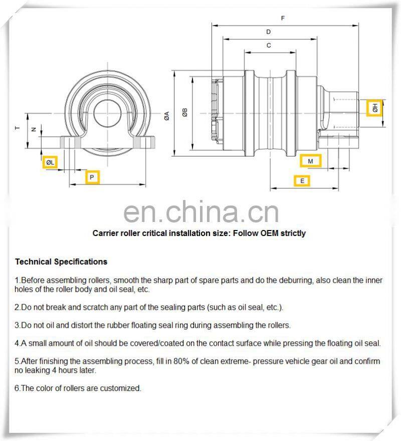 Doosan Excavator Upper Roller DX225 K1037728 Excavator Undercarriage Parts Crawler Excavator HRC52-58 ISO9001 17.5kg 8-12mm