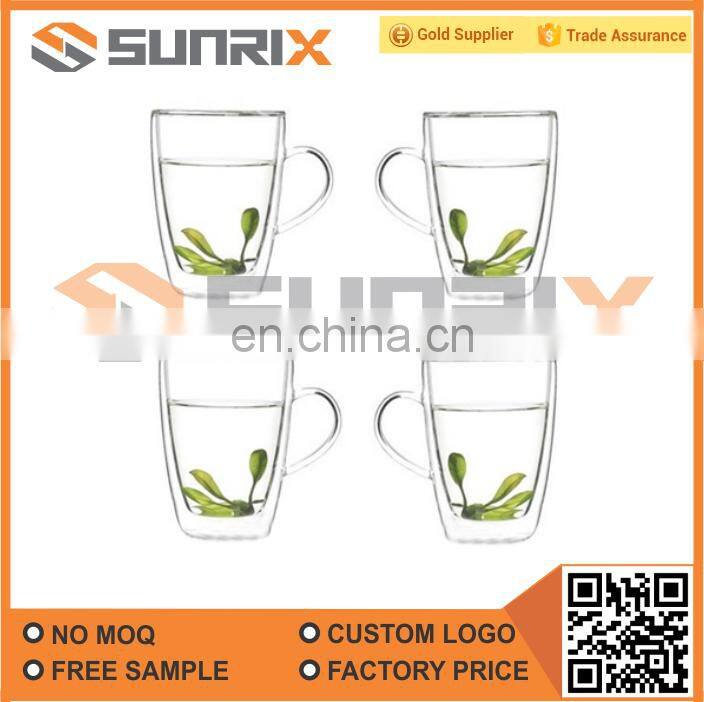 Double Walled Heatproof Clear Big Glass Tea Cup With Handle