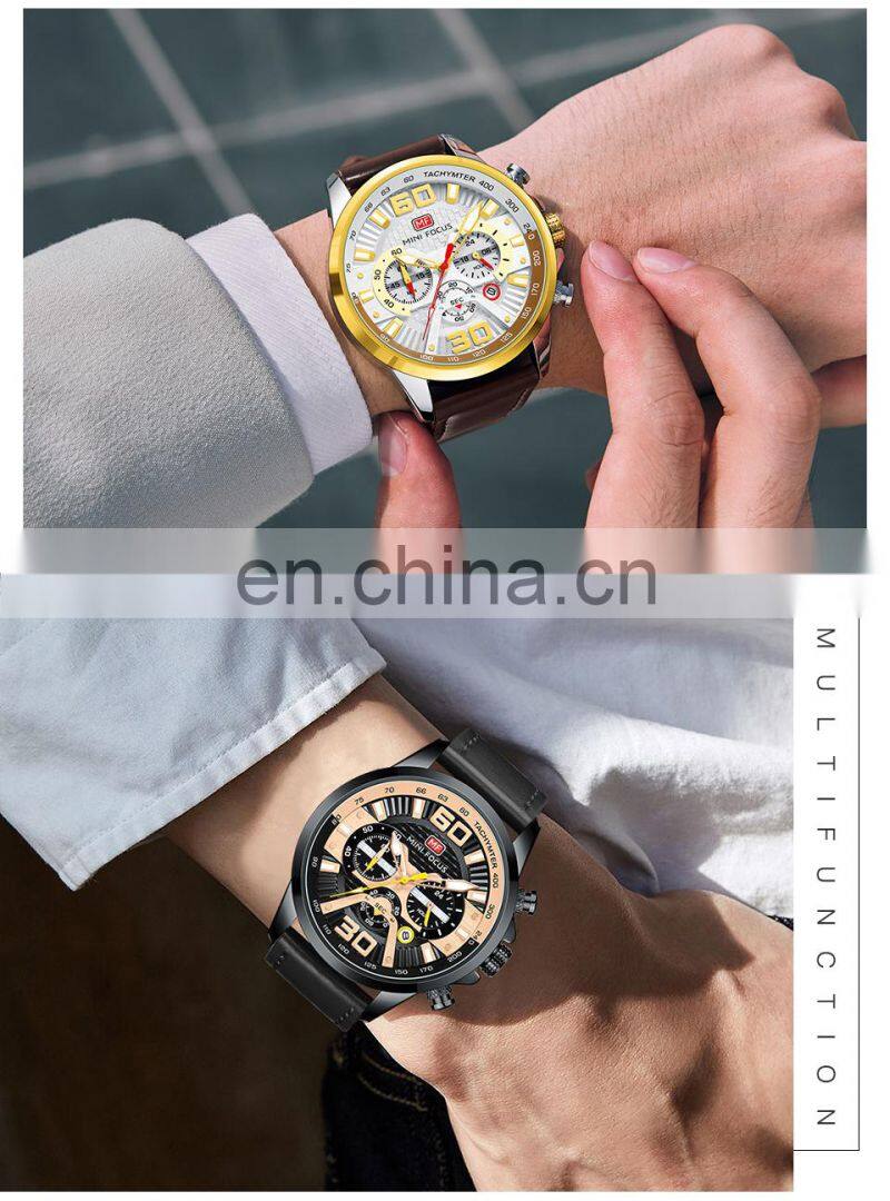 MINI FOCUS MF0336G Fashion Quartz Wristwatches Brand Luxury Men Watches Stainless Steel Leather Strap Sport Watches