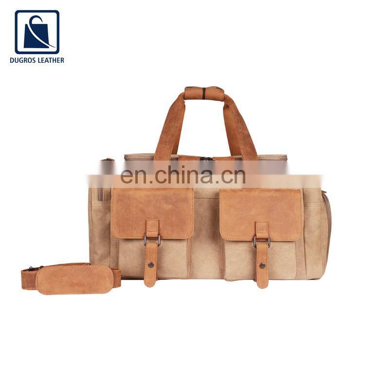 Vintage Style Polyester Lining Material Zipper Closure Type Unisex Genuine Leather Duffel Bag