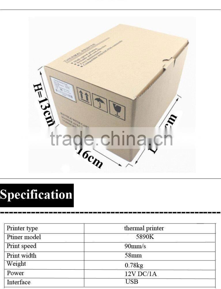 5890K cheap 58mm receipt supermarket 58mm printer a2 micro panel thermal printer barcode printer