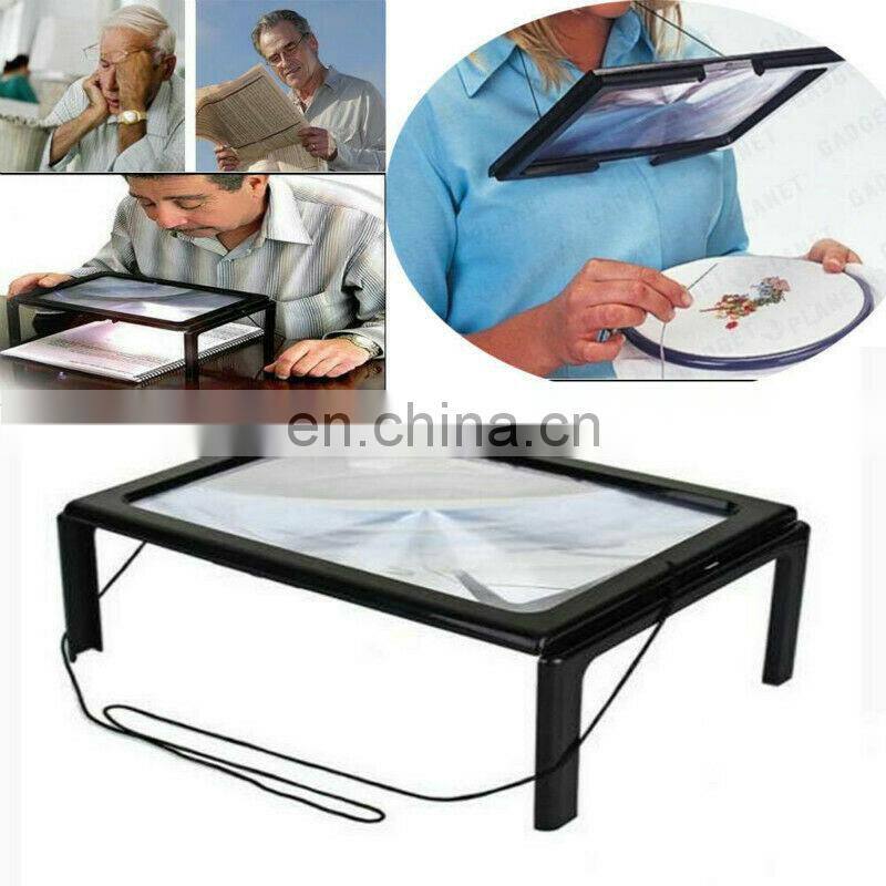 3X LED Lighted Table Magnifier Magnifying Glass Lamp A4 Reading Aid Loupe