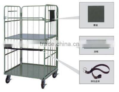Foldable logistic warehouse steel wire rolling cage cart