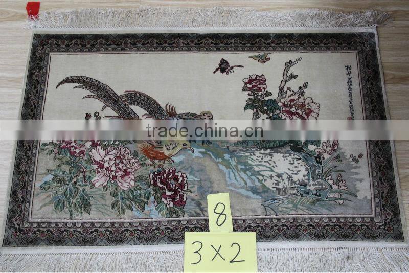 3X2 foot 400lines silk tapestry wall carpet flower design decorative tabriz silk carpet