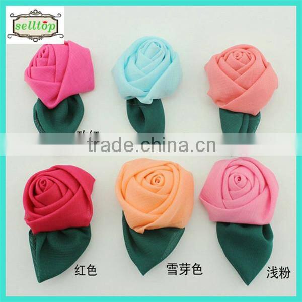 Cheaper hot sale mini 2cm satin fabric flowers for wedding dresses