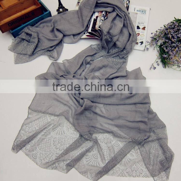 100cm * 210cm Fashion Trendy Women Lady Plain Cotton Linen Lace Hijab Shawl