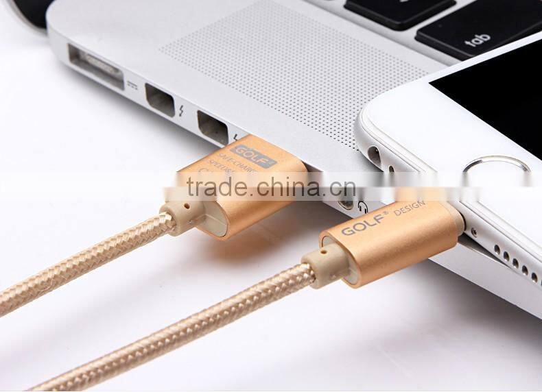 GOLF 3M Metal nylon weave reversible 2.1A Sync And Charge cable for iphone5/5s/6 ipad All the 8 pin device
