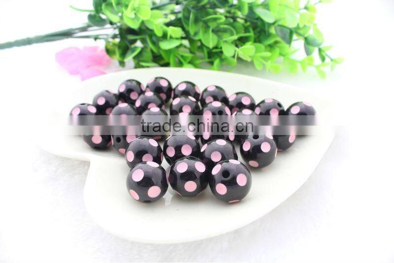 Fashion Large Big Size Polka Dot Beads, 20MM Round Acrylic Resin Dip Dot Beads, Black Halloween Rec dot Resin Beads for Jewelry