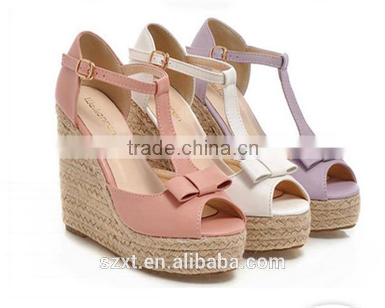 2015 fancy ladies sandal shoes ladies party shoes high heel with decoration wedge shoes super high heel 