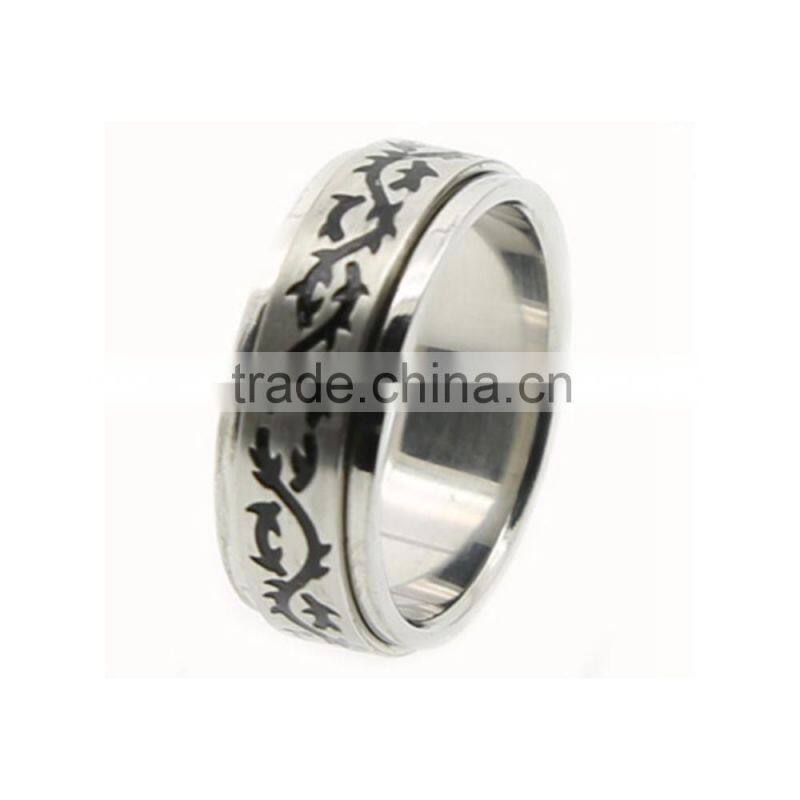 Stainless Steel Etched Striped Decorative Design Spinner Rings