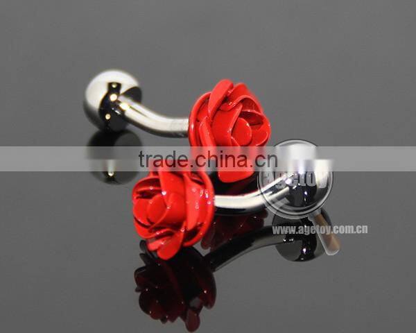 3D Red Rose Shaped Sleeve Shirt Enamel Cuff Links For Party Fashion Alloy Silver Metal Souvenir Wedding Cufflinks
