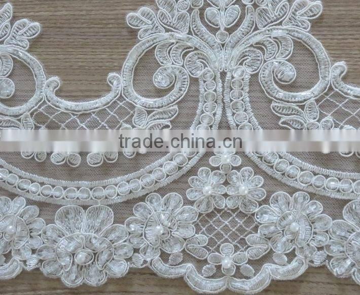 Wholesale Embroidery Bridal Lace Trim With Sequins and Beads