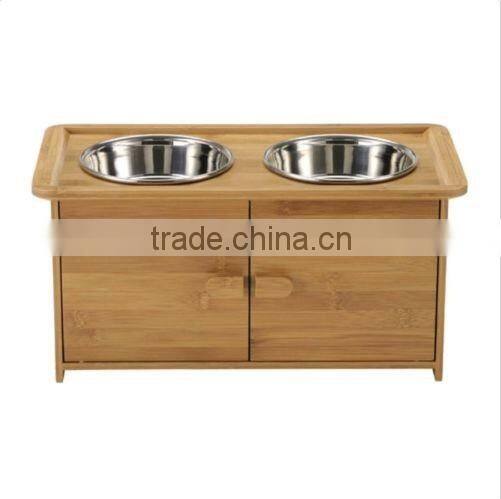 Bamboo Pet/Dog Bowls Elevated Feeder- Storage Compartment