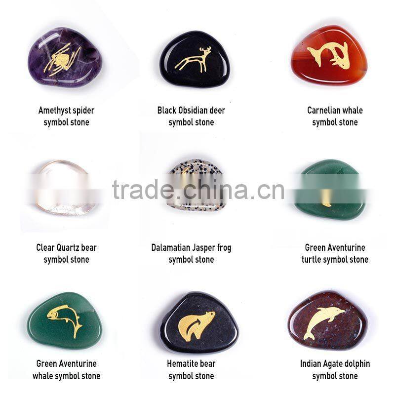 7 pieces chakra stone palm stone crystal reiki healing with one pouch