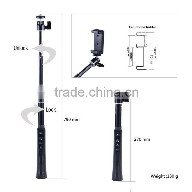 bluetooth selfie pole with bluetooth remote shutter built-in for smartphones