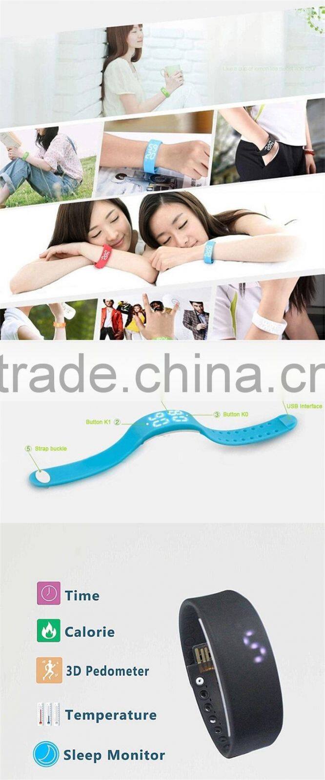 3D Calorie Pedometer USB Silicon Wristband Smart Watch with Sleep Monitor