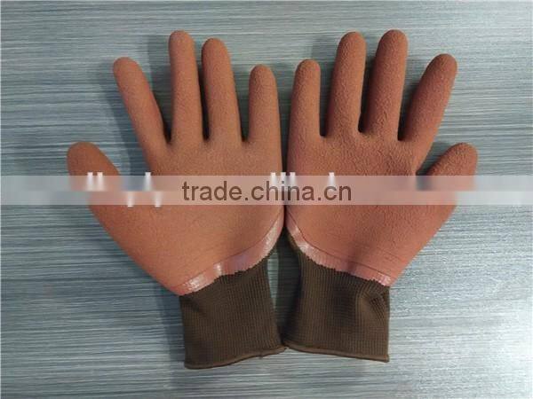 13 gauge 58g brown foam rubber coated brown nylon work gloves