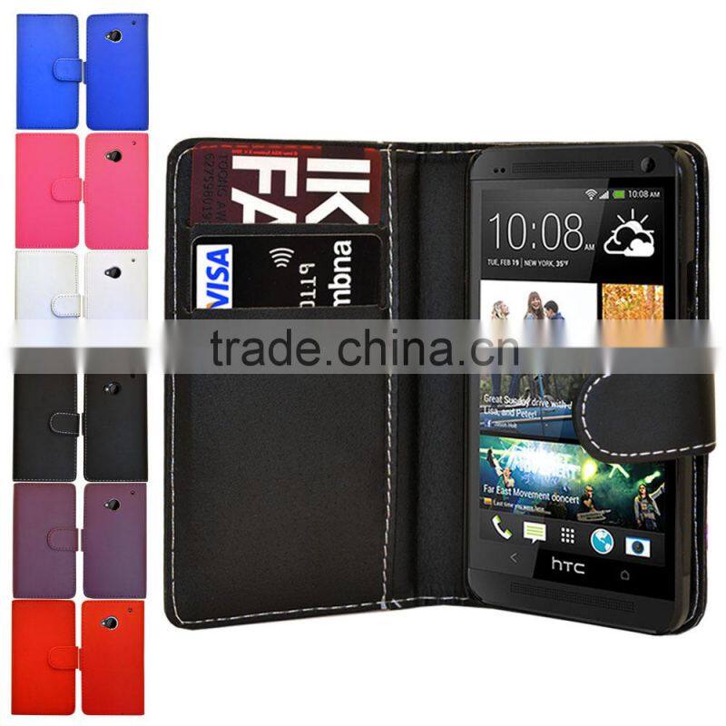 Pu leather credit card wallet mobile phone case cover for HTC one M7