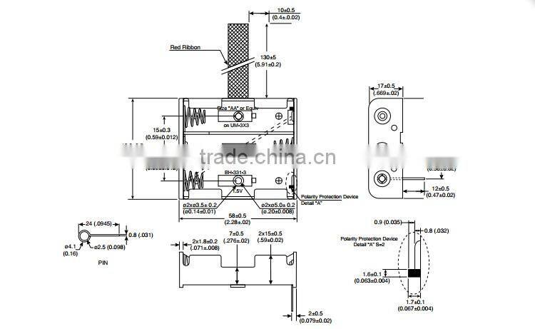 3 AA Battery Holder with PCB Pins and Ribbon,BH331P battery holder ,AA battery holder